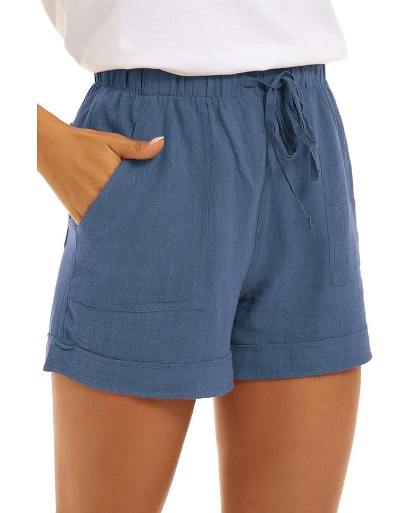 Shorts Women Casual Drawstring Comfy Elastic Waist Shorts Summer Pull On Short with Pockets A0001-dusty Blue $13.86 Activewear