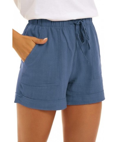 Shorts Women Casual Drawstring Comfy Elastic Waist Shorts Summer Pull On Short with Pockets A0001-dusty Blue $13.86 Activewear