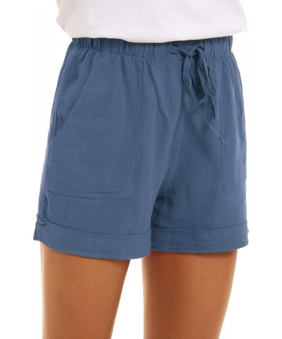 Shorts Women Casual Drawstring Comfy Elastic Waist Shorts Summer Pull On Short with Pockets A0001-dusty Blue $13.86 Activewear