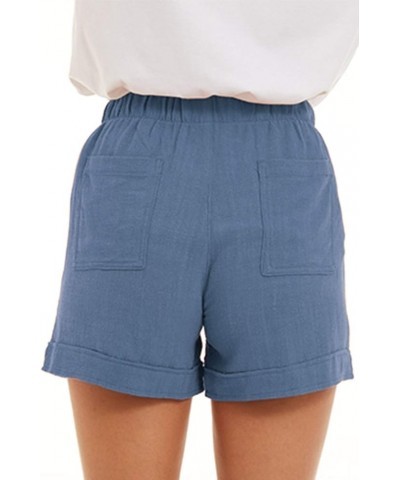 Shorts Women Casual Drawstring Comfy Elastic Waist Shorts Summer Pull On Short with Pockets A0001-dusty Blue $13.86 Activewear