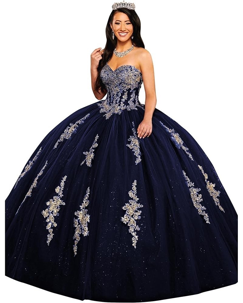 Lace Applique Quinceanera Dresses Ball Gown Tulle Sweet 15 16 Dress Navy $47.25 Dresses