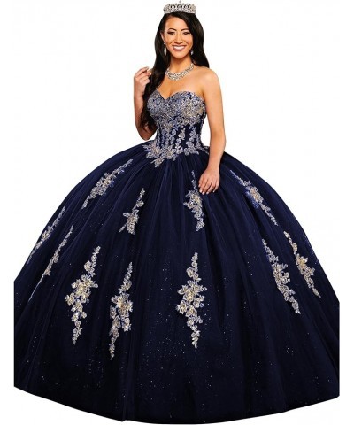 Lace Applique Quinceanera Dresses Ball Gown Tulle Sweet 15 16 Dress Navy $47.25 Dresses