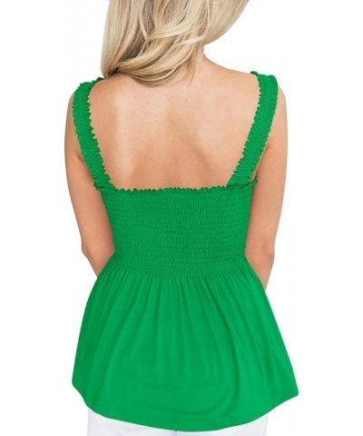 Women's Summer Ruffle Hem Smocked Tank Tops Green $16.23 Tanks