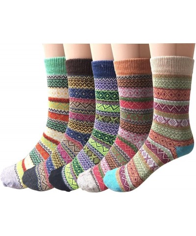 5 Pairs Womens Wool Socks Vintage Soft Cabin Warm Socks Thick Knit Cozy Winter Socks for Women Gifts Classic Strip 01(5 Pairs...