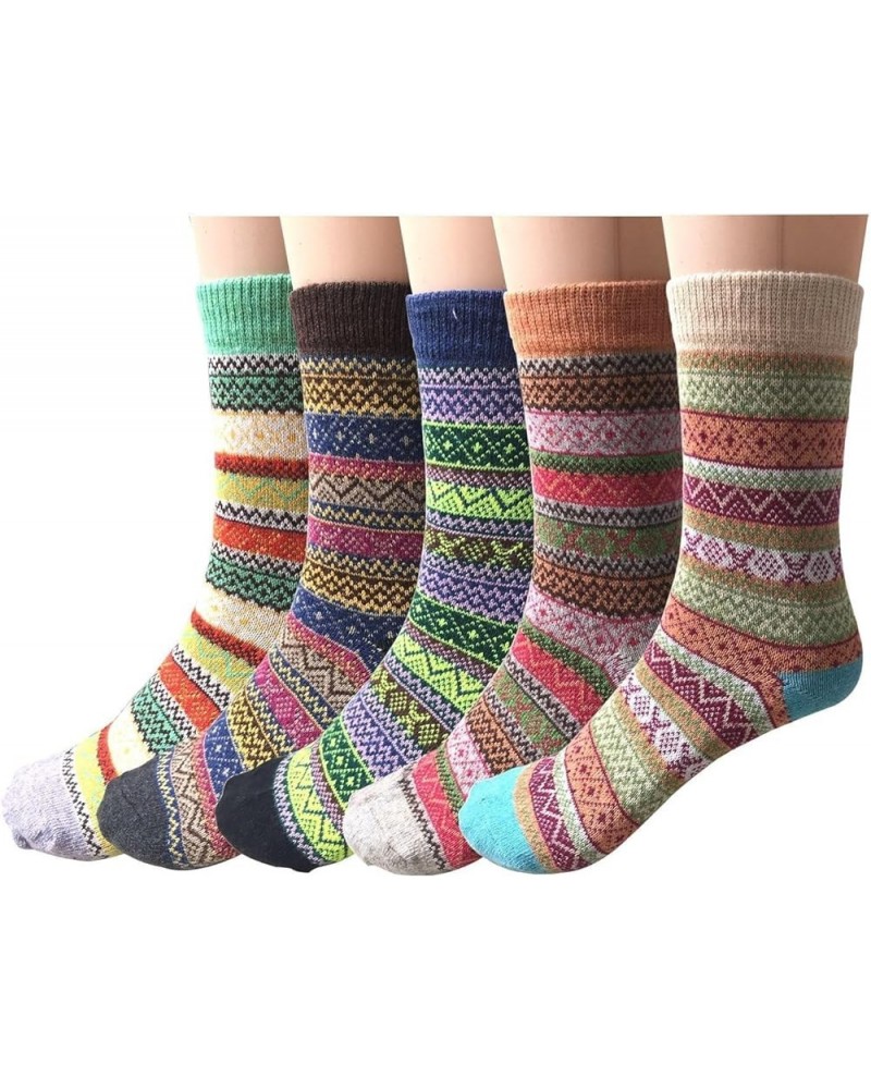 5 Pairs Womens Wool Socks Vintage Soft Cabin Warm Socks Thick Knit Cozy Winter Socks for Women Gifts Classic Strip 01(5 Pairs...