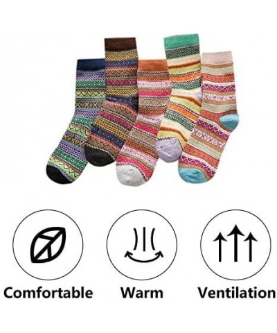 5 Pairs Womens Wool Socks Vintage Soft Cabin Warm Socks Thick Knit Cozy Winter Socks for Women Gifts Classic Strip 01(5 Pairs...