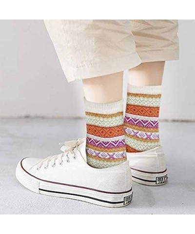 5 Pairs Womens Wool Socks Vintage Soft Cabin Warm Socks Thick Knit Cozy Winter Socks for Women Gifts Classic Strip 01(5 Pairs...