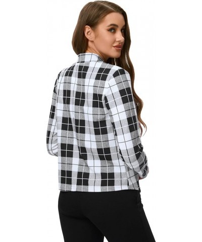 Women's Elegant Plaid Open Front Notched Neck Blazer Work Outerwear Jacket Multi Black Grey $8.54 Blazers