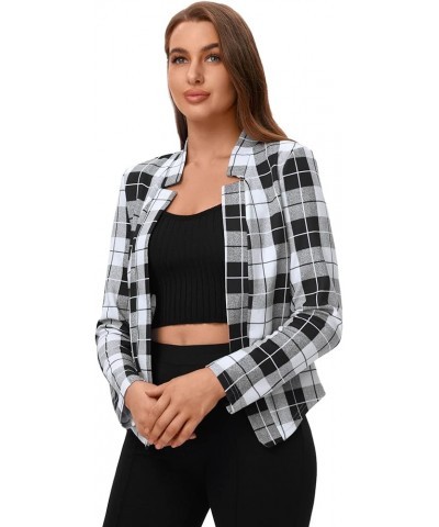 Women's Elegant Plaid Open Front Notched Neck Blazer Work Outerwear Jacket Multi Black Grey $8.54 Blazers