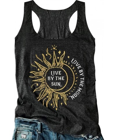 Women's Sunflower Live by The Sun Love by The Moon Tank Tops Summer Basic Racerback Tanks Shirts Funny Graphic Vest Dark Grey...