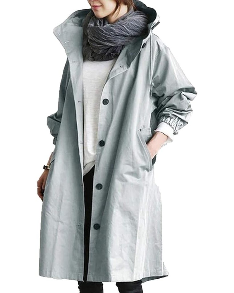 Women's Rain Jacket Autumn Winter Loose Hooded Trench Jackets Oversized Elegant Windbreaker Comfortable Coat Outwear Light Bl...