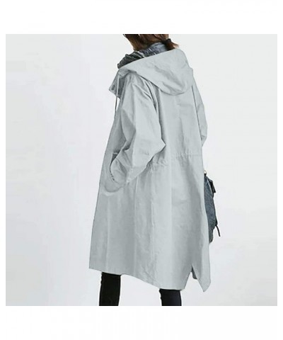 Women's Rain Jacket Autumn Winter Loose Hooded Trench Jackets Oversized Elegant Windbreaker Comfortable Coat Outwear Light Bl...