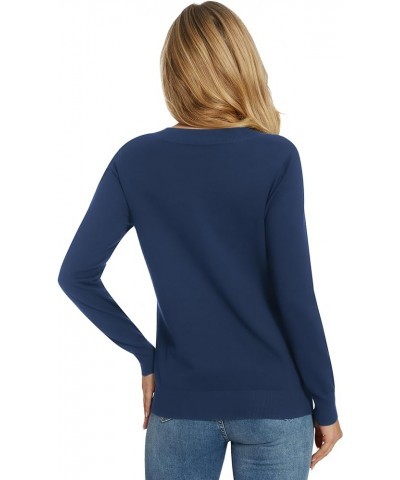 Women's Long-Sleeve Pullover Lightweight Soft V-Neck Casual Sweater Top Deep Blue $15.40 Sweaters