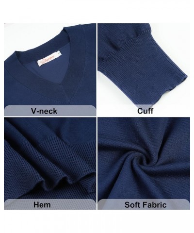 Women's Long-Sleeve Pullover Lightweight Soft V-Neck Casual Sweater Top Deep Blue $15.40 Sweaters