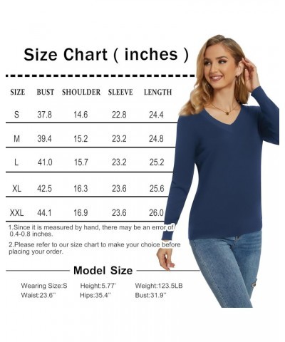 Women's Long-Sleeve Pullover Lightweight Soft V-Neck Casual Sweater Top Deep Blue $15.40 Sweaters