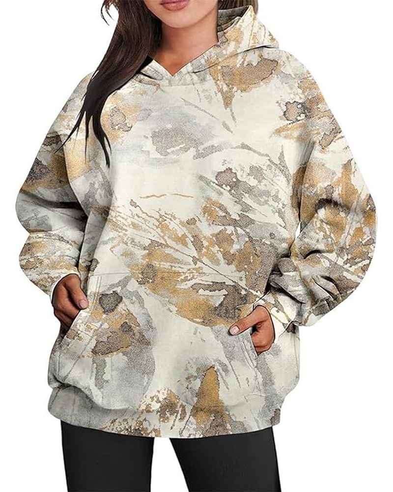 Womens Camo Hoodie Maple Leaf Print Oversized Sweatshirt Plus Size Casual Loose Crewneck Hoodies Tops with Pocket Gray $13.20...