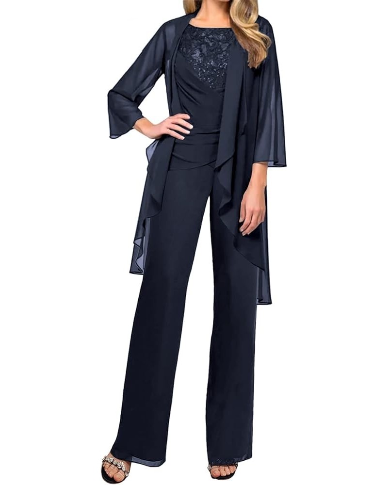 Mother of The Bride Pantsuits Jacket - Chiffon Long Mother Groom Dresses 3 Pieces Navy $37.58 Dresses