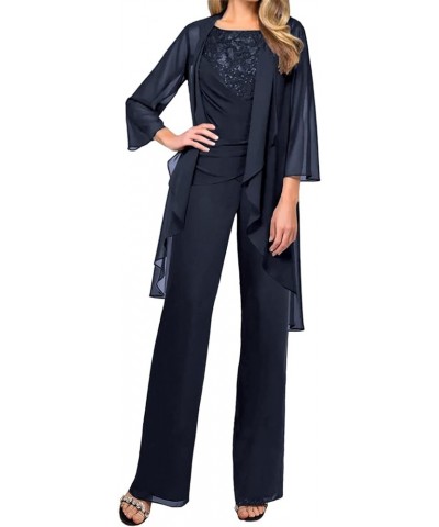 Mother of The Bride Pantsuits Jacket - Chiffon Long Mother Groom Dresses 3 Pieces Navy $37.58 Dresses