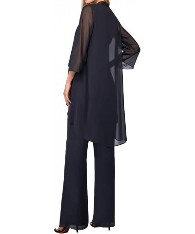 Mother of The Bride Pantsuits Jacket - Chiffon Long Mother Groom Dresses 3 Pieces Navy $37.58 Dresses