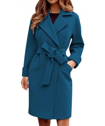 Women's Pea Coat Notched Collar Midi Long Elegant Trench A Line Dress Coat Lapel Long Cardigan Belted Slim Outwear Blue XXL $...