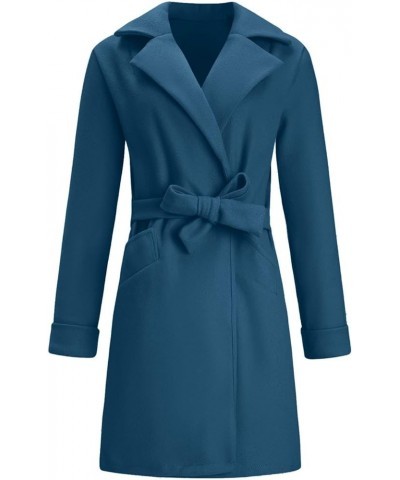 Women's Pea Coat Notched Collar Midi Long Elegant Trench A Line Dress Coat Lapel Long Cardigan Belted Slim Outwear Blue XXL $...