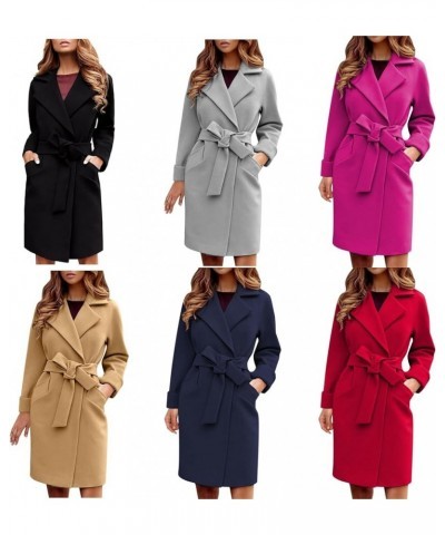 Women's Pea Coat Notched Collar Midi Long Elegant Trench A Line Dress Coat Lapel Long Cardigan Belted Slim Outwear Blue XXL $...