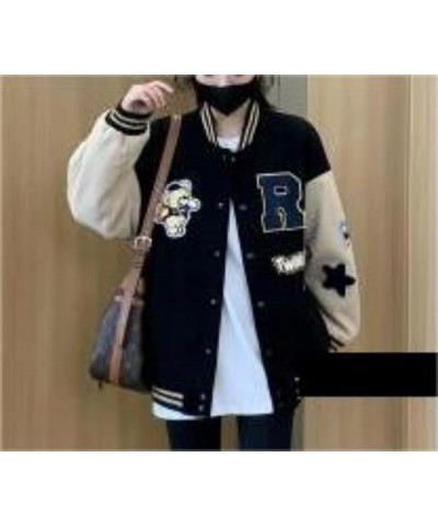 Varsity Jacket Women Crop Jacket Motorcycle Jacket Baseball Jacket Y2k Streetwear Women Bomber Jacket Women Black $19.79 Jackets