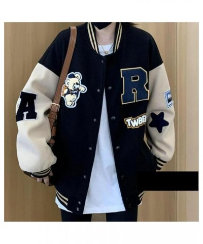 Varsity Jacket Women Crop Jacket Motorcycle Jacket Baseball Jacket Y2k Streetwear Women Bomber Jacket Women Black $19.79 Jackets