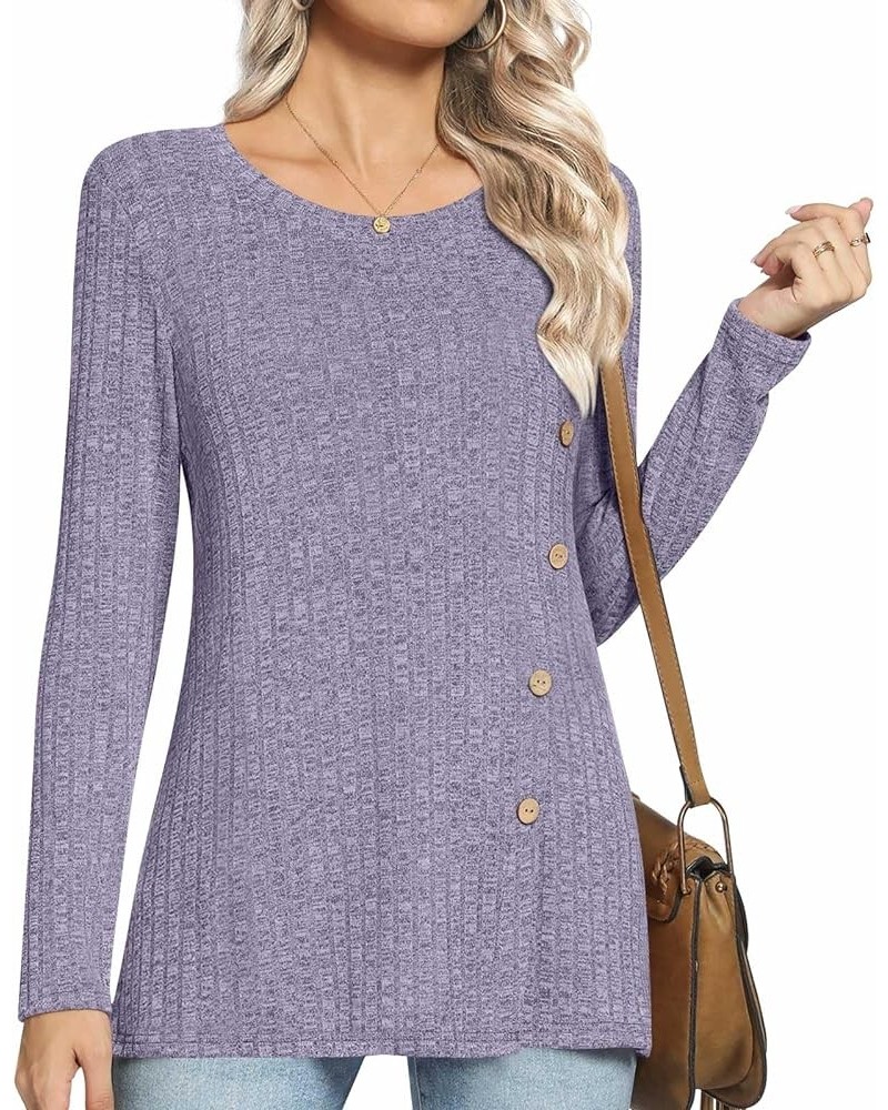 Women Long Sleeve Casual Tshirts Loose Crewneck Blouse Warm Comfy Tunic Purple $10.39 Tops