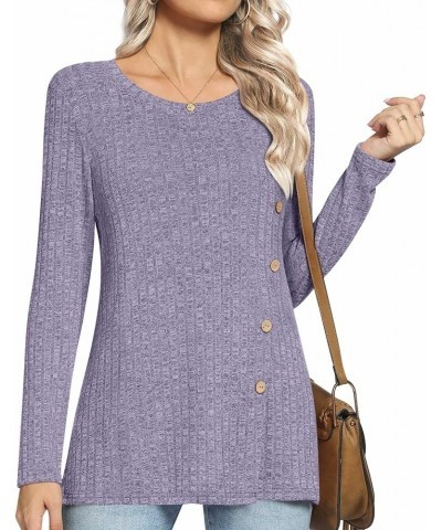 Women Long Sleeve Casual Tshirts Loose Crewneck Blouse Warm Comfy Tunic Purple $10.39 Tops