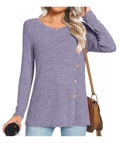 Women Long Sleeve Casual Tshirts Loose Crewneck Blouse Warm Comfy Tunic Purple $10.39 Tops