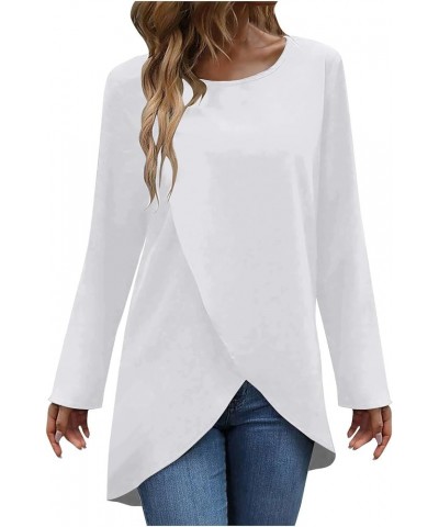 Women's Elegant High Low Tops Irregular Hem Long Sleeve Tunic Tops To Hide Belly Trendy Blouse Baggy Fit Shirt Dresses B128-w...