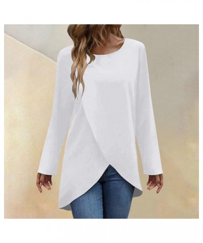 Women's Elegant High Low Tops Irregular Hem Long Sleeve Tunic Tops To Hide Belly Trendy Blouse Baggy Fit Shirt Dresses B128-w...