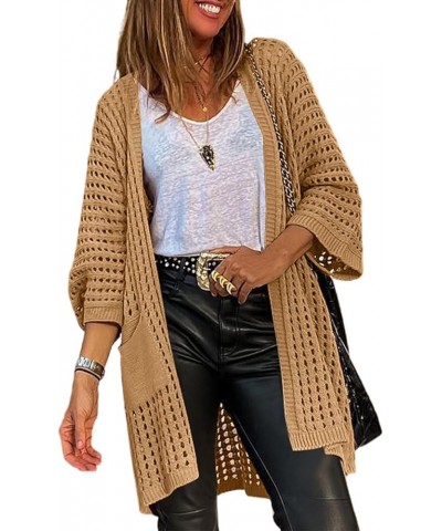 Womens Lightweight Open Front Knit Cardigan with Pockets Camel $10.07 Sweaters