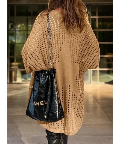 Womens Lightweight Open Front Knit Cardigan with Pockets Camel $10.07 Sweaters