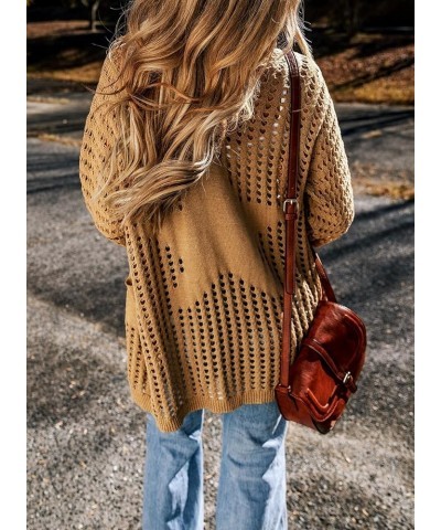 Womens Lightweight Open Front Knit Cardigan with Pockets Camel $10.07 Sweaters