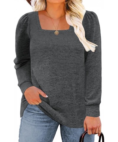 Plus-Size-Tops for Women Long Sleeve Casual Tunics Square Neck Shirts XL-5XL 2-dark Gray $15.04 Tops