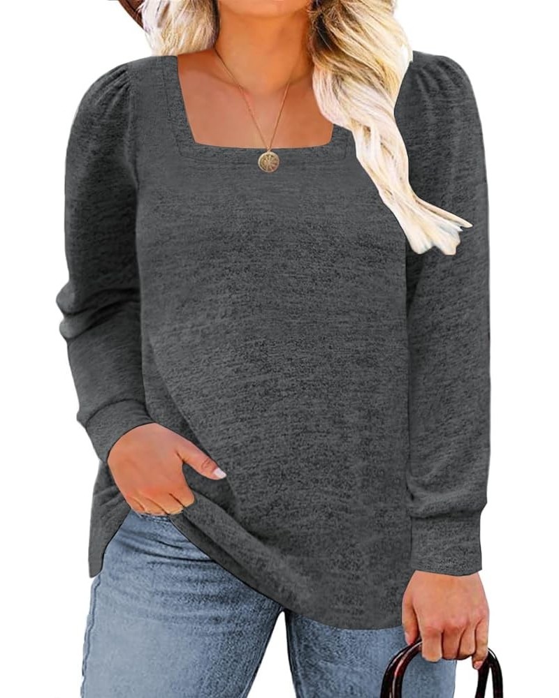 Plus-Size-Tops for Women Long Sleeve Casual Tunics Square Neck Shirts XL-5XL 2-dark Gray $15.04 Tops