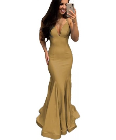 Silk Like Satin Bridesmaid Dresses for Women Wedding Guest Elastic Mermaid Prom Gowns Long Cross Back V-Neck Champagne $32.66...