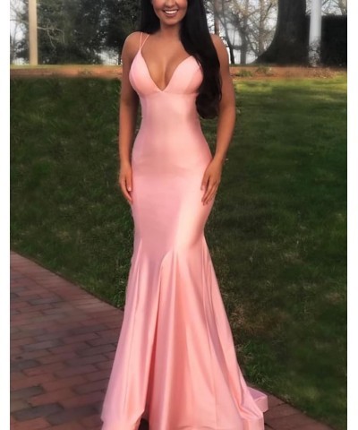 Silk Like Satin Bridesmaid Dresses for Women Wedding Guest Elastic Mermaid Prom Gowns Long Cross Back V-Neck Champagne $32.66...