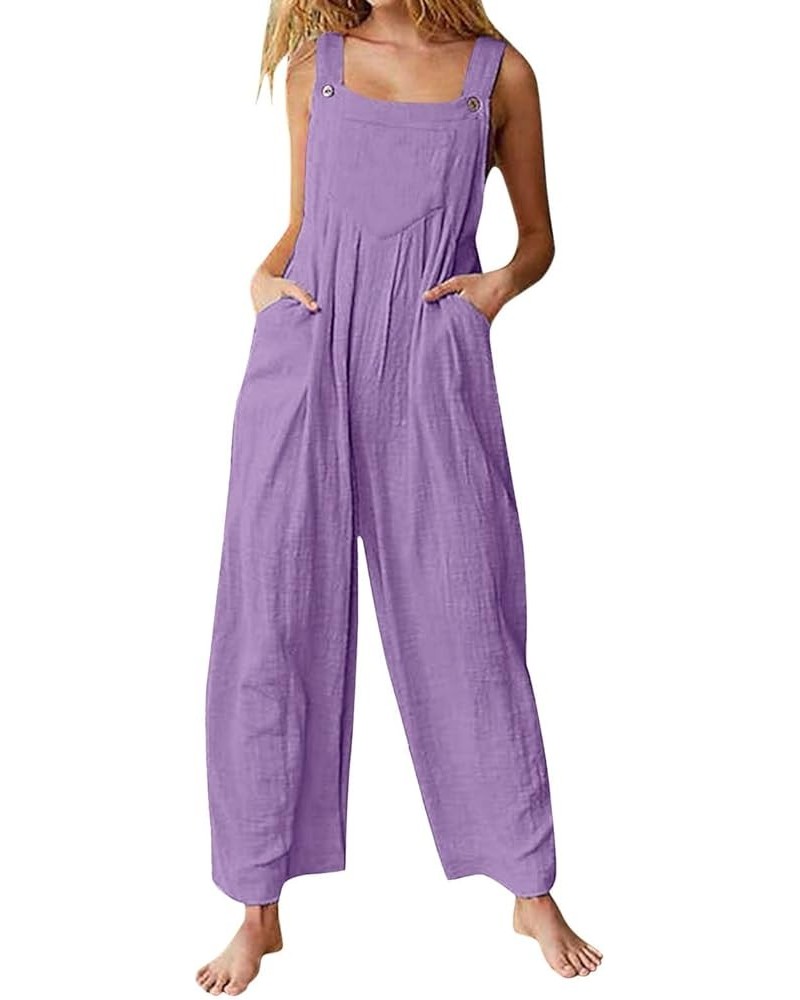 Jumpsuits for Women 2024 Dressy Loose Fit Overalls Summer Spaghetti Straps Rompers Stretchy Outfits with Pockets A7-purple $1...