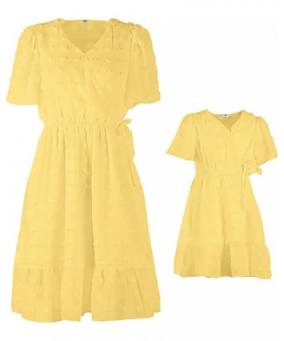 Mommy and Me Matching Dresses Summer Boho Dress Sleeveless Floral Print Family Matching Outfits Set Lace Yellow B $9.87 Dresses