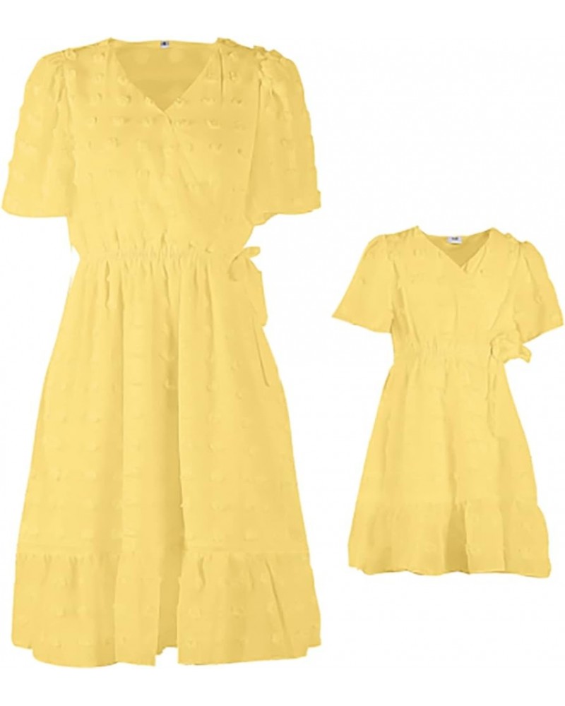 Mommy and Me Matching Dresses Summer Boho Dress Sleeveless Floral Print Family Matching Outfits Set Lace Yellow B $9.87 Dresses