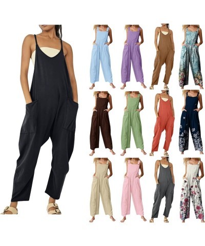 Jumpsuits for Women 2024 Dressy Loose Fit Overalls Summer Spaghetti Straps Rompers Stretchy Outfits with Pockets A7-purple $1...