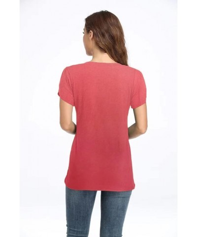 Womens Tops Summer Petal Sleeve Casual V Neck T-Shirts Red $14.57 Tops