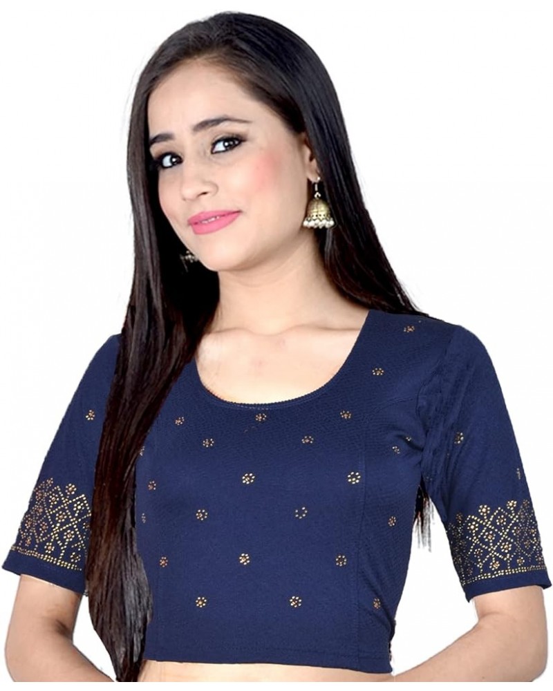 Holi Eid Gifts,Stretchable Blouses for Women Sarees,Readymade, (B202-P) Navy Blue-202 $17.99 Blouses