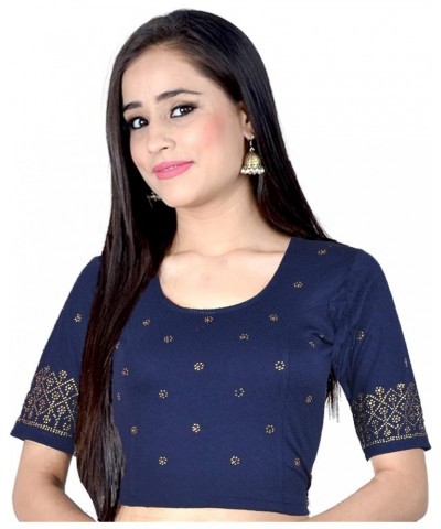 Holi Eid Gifts,Stretchable Blouses for Women Sarees,Readymade, (B202-P) Navy Blue-202 $17.99 Blouses