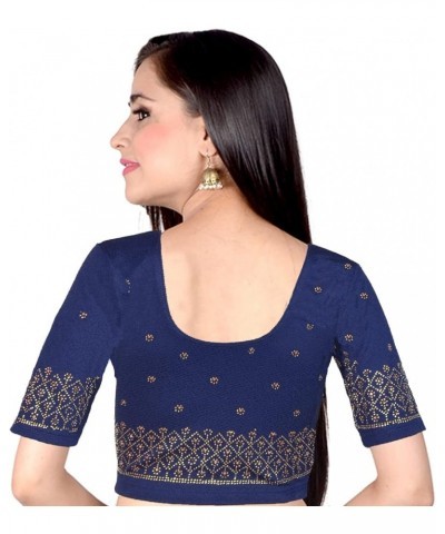 Holi Eid Gifts,Stretchable Blouses for Women Sarees,Readymade, (B202-P) Navy Blue-202 $17.99 Blouses