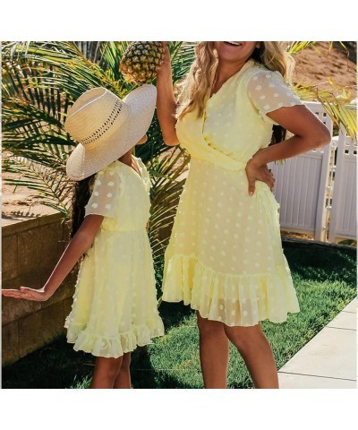 Mommy and Me Matching Dresses Summer Boho Dress Sleeveless Floral Print Family Matching Outfits Set Lace Yellow B $9.87 Dresses