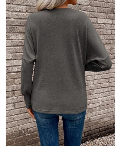 Women's Cowl Neck Ruched Tee Long Sleeve Drop Shoulder T Shirt Tops Pure Dark Grey $16.10 T-Shirts